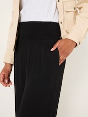 FatFace Black Shirred Palazzo Wide Leg Trousers - Image 5 of 11