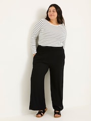 FatFace Black Shirred Palazzo Wide Leg Trousers - Image 6 of 11