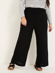 FatFace Black Shirred Palazzo Wide Leg Trousers - Image 8 of 11