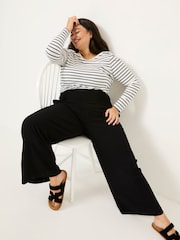 FatFace Black Shirred Palazzo Wide Leg Trousers - Image 9 of 11