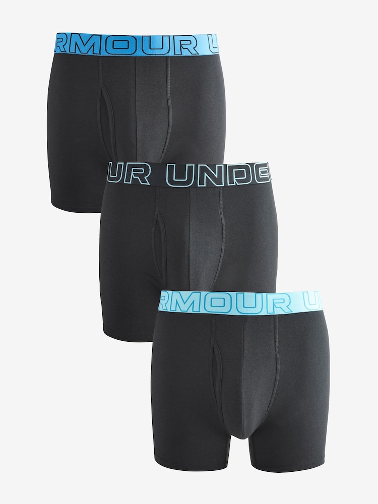 Under Armour Black/Teal 100% Cotton Performance Tech 6in Boxers 3 Pack - Image 1 of 4