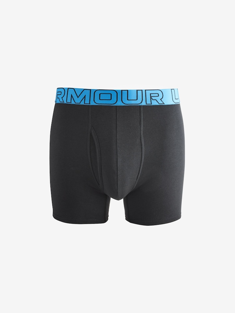 Under Armour Black/Teal 100% Cotton Performance Tech 6in Boxers 3 Pack - Image 2 of 4