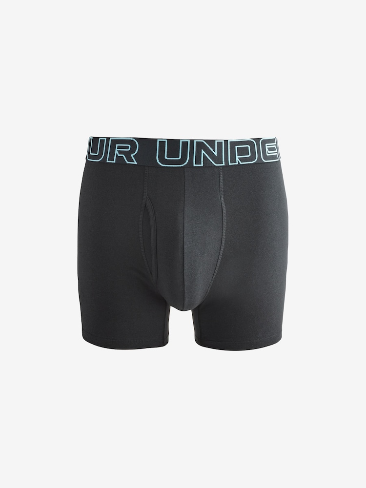 Under Armour Black/Teal 100% Cotton Performance Tech 6in Boxers 3 Pack - Image 3 of 4