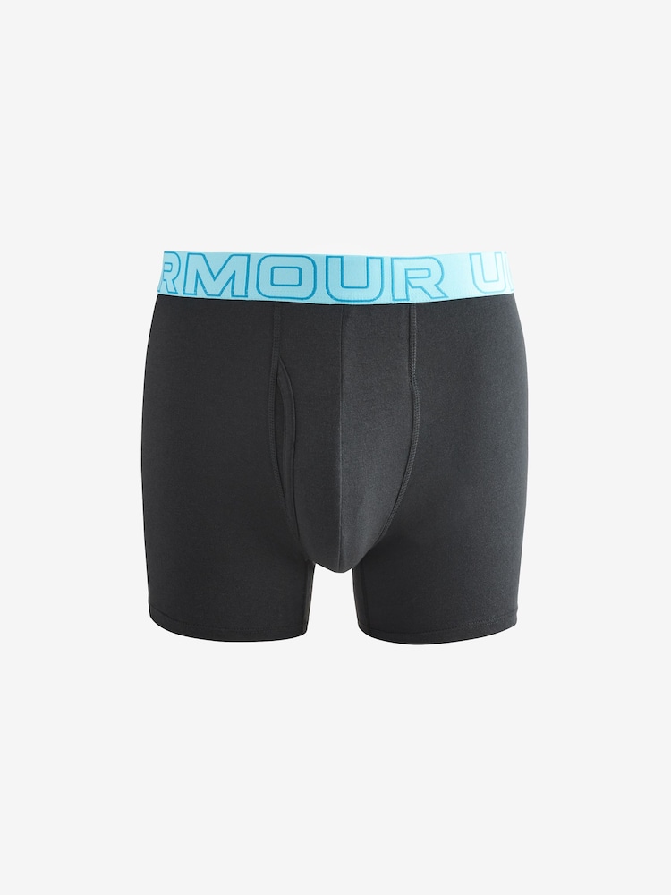 Under Armour Black/Teal 100% Cotton Performance Tech 6in Boxers 3 Pack - Image 4 of 4