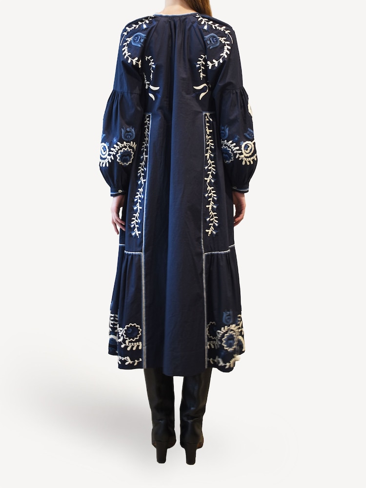 Sea New York Blue Inga Embroidery Pintucked Midi Dress - Image 2 of 4 Sea New York Blue Inga Embroidery Pintucked Midi Dress - Image 2 of 4