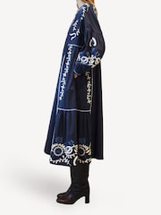 Sea New York Blue Inga Embroidery Pintucked Midi Dress - Image 3 of 4
