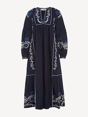 Sea New York Blue Inga Embroidery Pintucked Midi Dress - Image 4 of 4