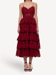 Sea New York Red Lainey Embroidery Tiered Midi Dress - Image 1 of 10