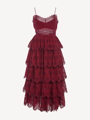 Sea New York Red Lainey Embroidery Tiered Midi Dress - Image 10 of 10