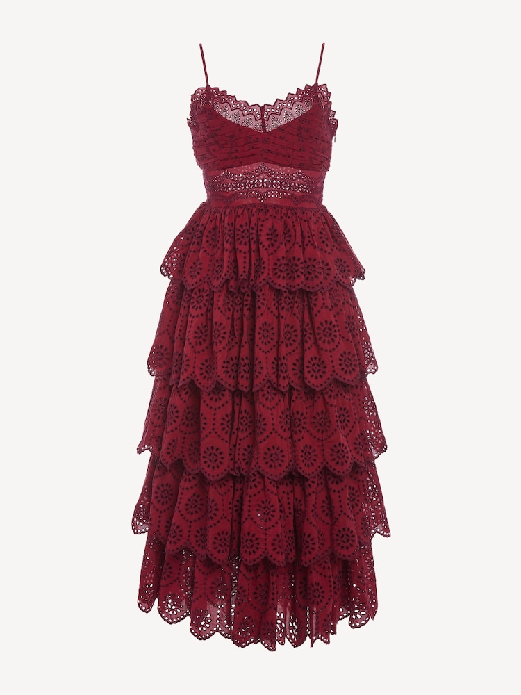 Sea New York Red Lainey Embroidery Tiered Midi Dress - Image 10 of 10