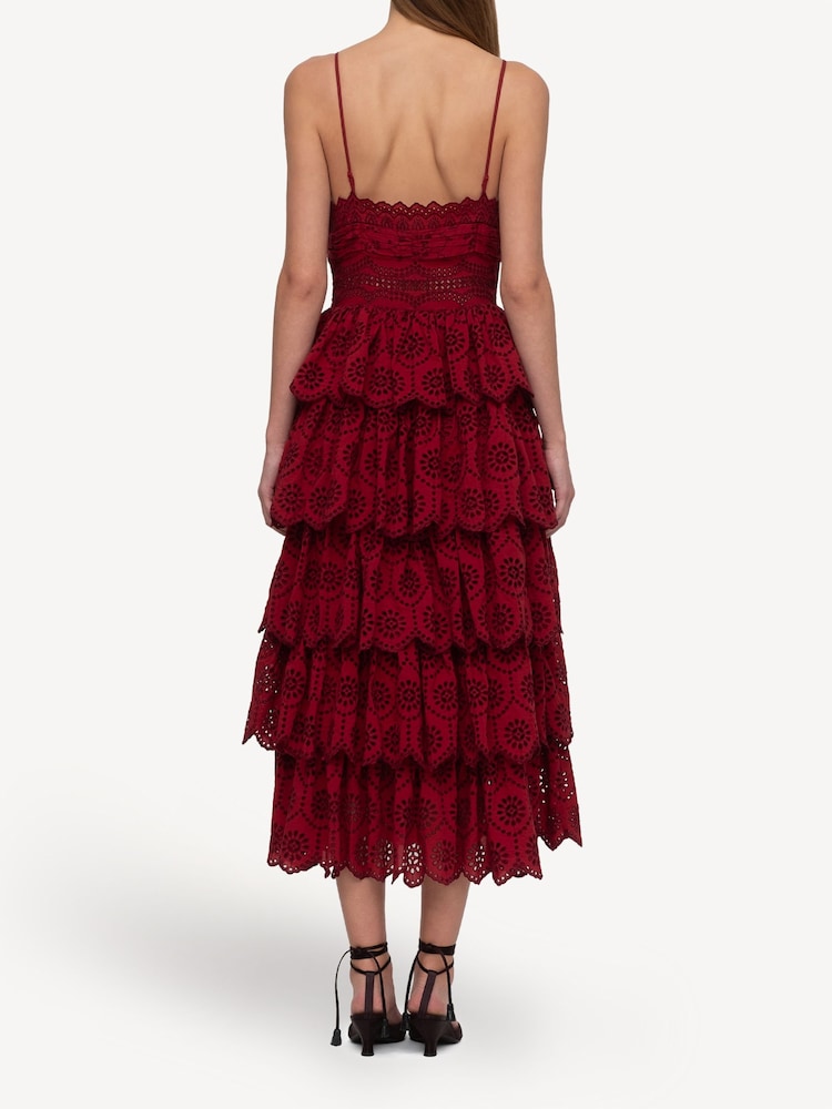 Sea New York Red Lainey Embroidery Tiered Midi Dress - Image 2 of 10 Sea New York Red Lainey Embroidery Tiered Midi Dress - Image 2 of 10