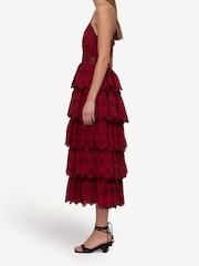 Sea New York Red Lainey Embroidery Tiered Midi Dress - Image 3 of 10