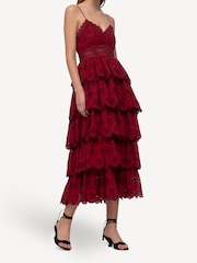 Sea New York Red Lainey Embroidery Tiered Midi Dress - Image 6 of 10