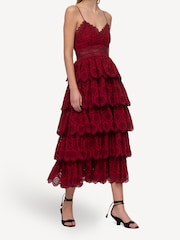 Sea New York Red Lainey Embroidery Tiered Midi Dress - Image 7 of 10