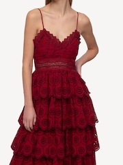 Sea New York Red Lainey Embroidery Tiered Midi Dress - Image 8 of 10