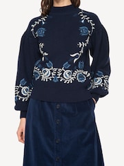 Sea New York Blue Inga Embroidery High Neck Jumper - Image 5 of 9