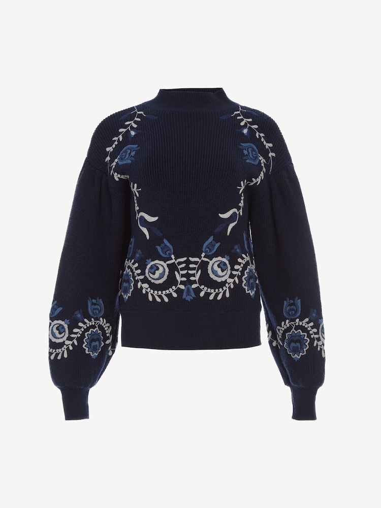 Sea New York Blue Inga Embroidery High Neck Jumper - Image 9 of 9