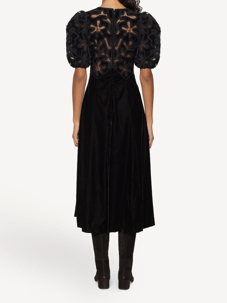 Sea New York Black Alice Embroidery Velvet Puff Sleeve Dress - Image 2 of 7 Sea New York Black Alice Embroidery Velvet Puff Sleeve Dress - Image 2 of 7