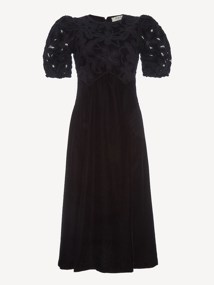 Sea New York Black Alice Embroidery Velvet Puff Sleeve Dress - Image 7 of 7 Sea New York Black Alice Embroidery Velvet Puff Sleeve Dress - Image 7 of 7