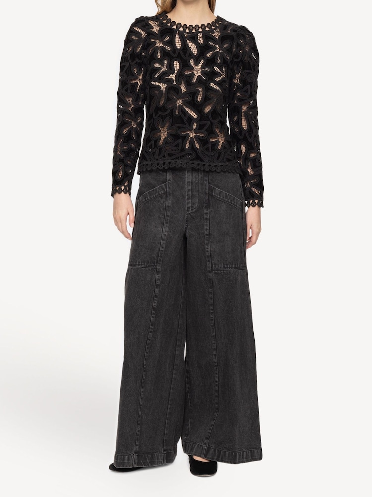 Sea New York Black Alice Embroidery Velvet Jumper - Image 1 of 10