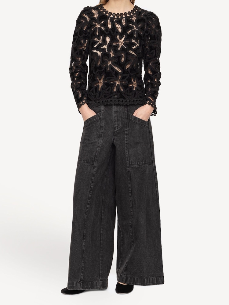 Sea New York Black Alice Embroidery Velvet Jumper - Image 2 of 10