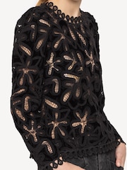 Sea New York Black Alice Embroidery Velvet Jumper - Image 8 of 10