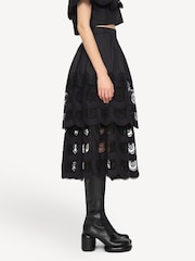 Sea New York Black Drea Embroidery Tiered Midi Skirt - Image 4 of 7