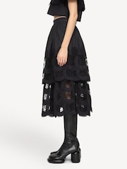 Sea New York Black Drea Embroidery Tiered Midi Skirt - Image 5 of 7