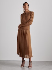 Reiss Tan Saffron Atelier Gathered-Georgette Maxi Dress - Image 1 of 6