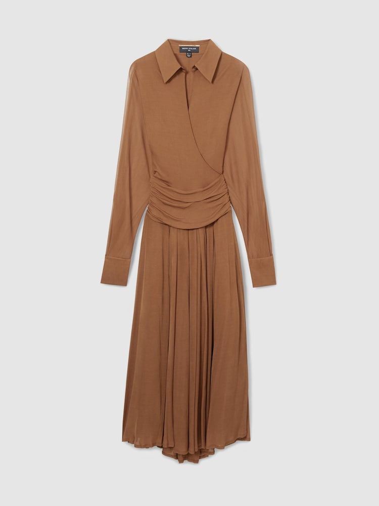 Reiss Tan Saffron Atelier Gathered-Georgette Maxi Dress - Image 2 of 6