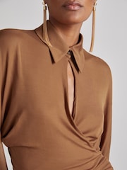 Reiss Tan Saffron Atelier Gathered-Georgette Maxi Dress - Image 3 of 6