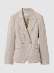 Reiss Beige Check Elisa Wool-Blend Double-Breasted Dogtooth Blazer - Image 2 of 6