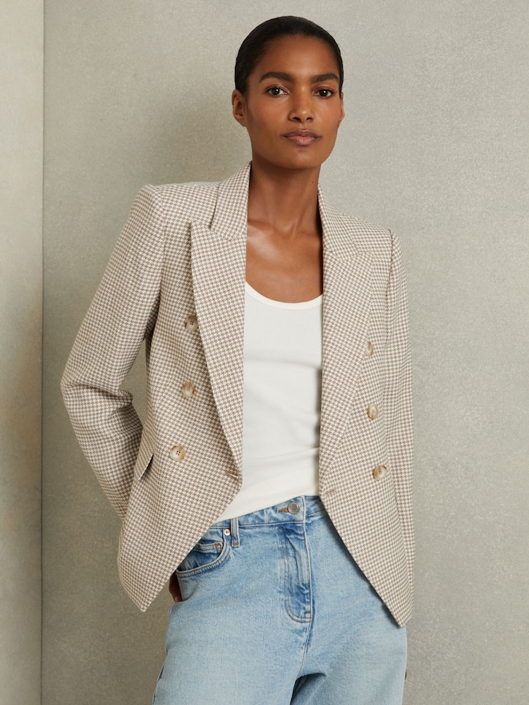 Buy Reiss Beige Check Elisa Wool-Blend Double-Breasted Dogtooth 