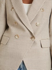 Reiss Beige Check Elisa Wool-Blend Double-Breasted Dogtooth Blazer - Image 4 of 6