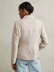 Reiss Beige Check Elisa Wool-Blend Double-Breasted Dogtooth Blazer - Image 5 of 6