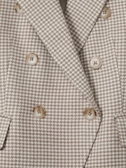Reiss Beige Check Elisa Wool-Blend Double-Breasted Dogtooth Blazer - Image 6 of 6