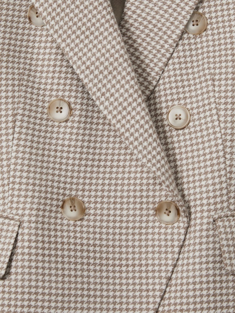 Reiss Beige Check Elisa Wool-Blend Double-Breasted Dogtooth Blazer - Image 6 of 6