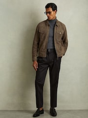 Reiss Light Charcoal Grey Pike Suede Zip-Through Trucker Jacket - Image 1 of 6