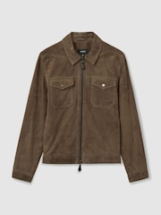 Reiss Light Charcoal Grey Pike Suede Zip-Through Trucker Jacket - Image 2 of 6