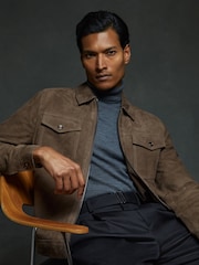 Reiss Light Charcoal Grey Pike Suede Zip-Through Trucker Jacket - Image 3 of 6