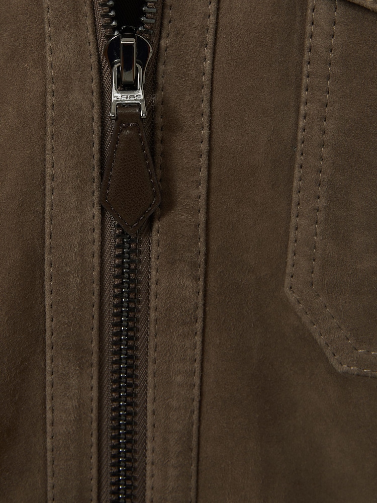 Reiss Light Charcoal Grey Pike Suede Zip-Through Trucker Jacket - Image 6 of 6