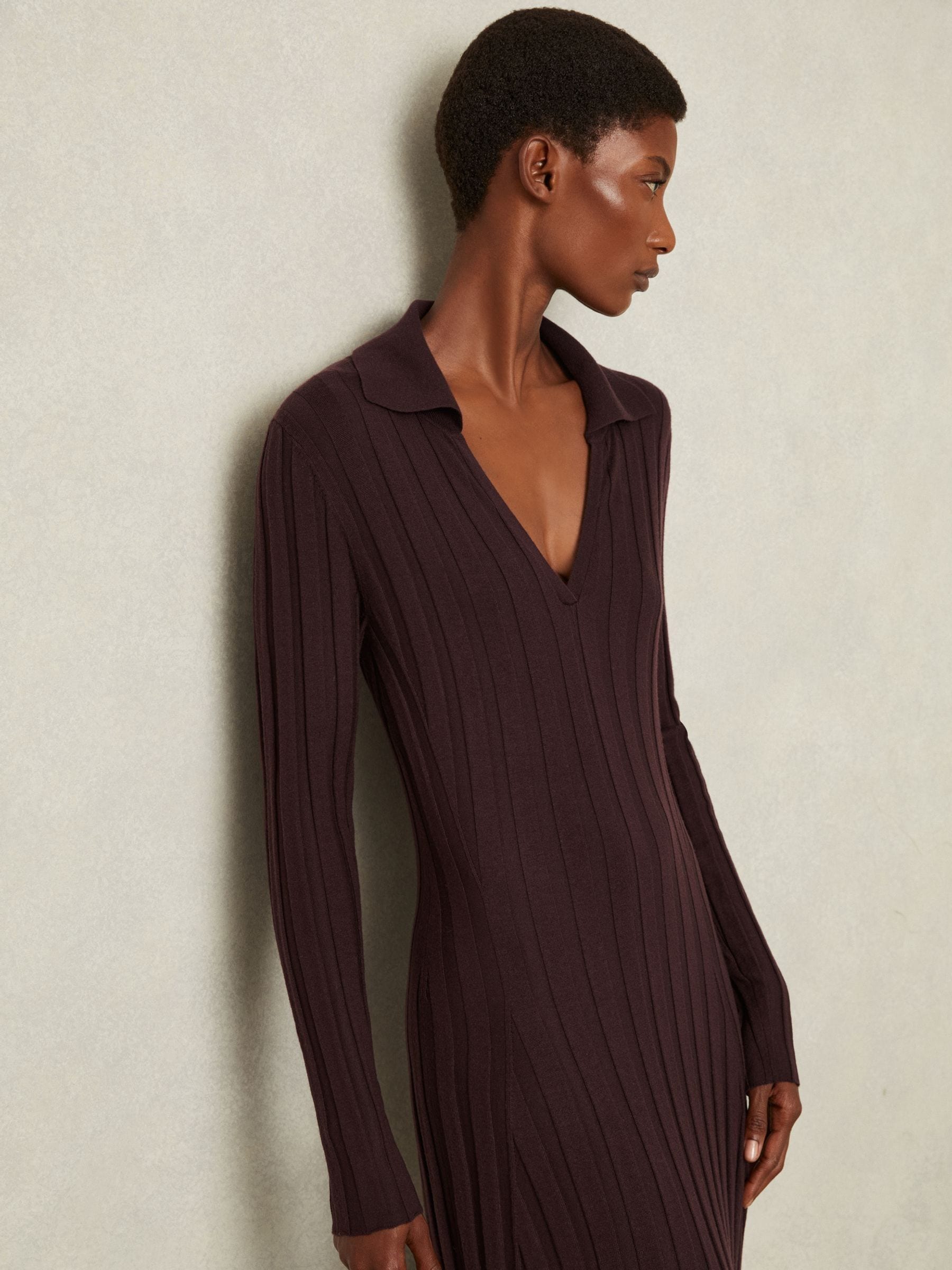 Buy Reiss Burgundy Winnie Knitted Polo Midi Dress from Next USA
