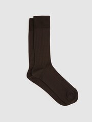Reiss Chocolate Fela Ribbed Socks - Image 1 of 3