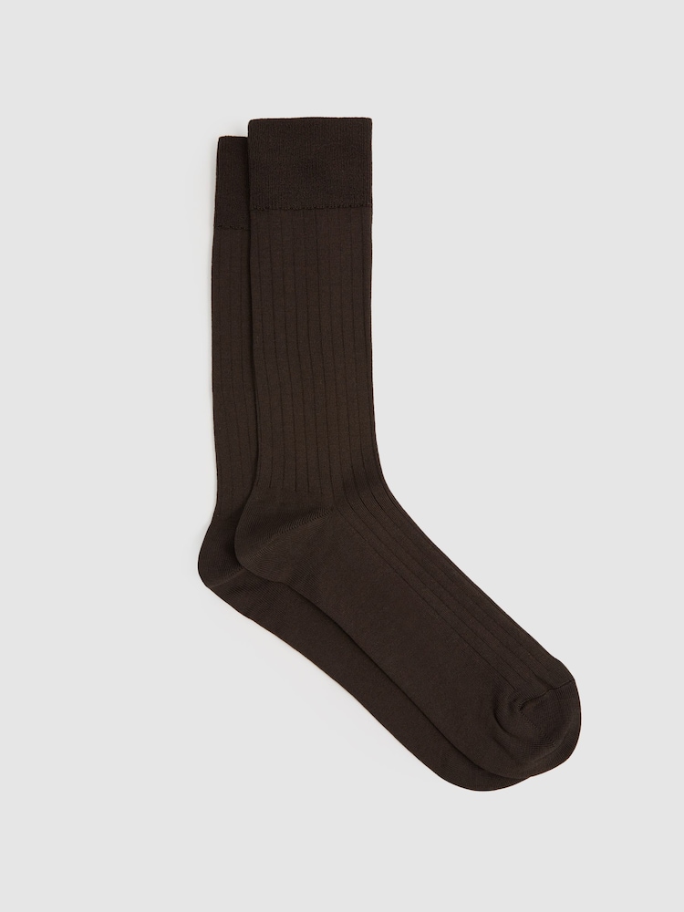 Reiss Chocolate Fela Ribbed Socks - Image 1 of 3