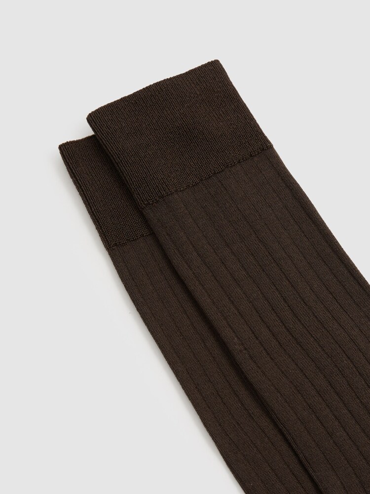 Reiss Chocolate Fela Ribbed Socks - Image 2 of 3