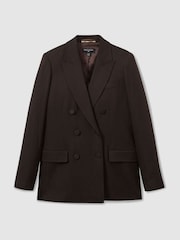 Chocolate - Reiss Lena Atelier Double-Breasted Virgin-Wool Blend Suit Jacket - Imagen 2 de 5