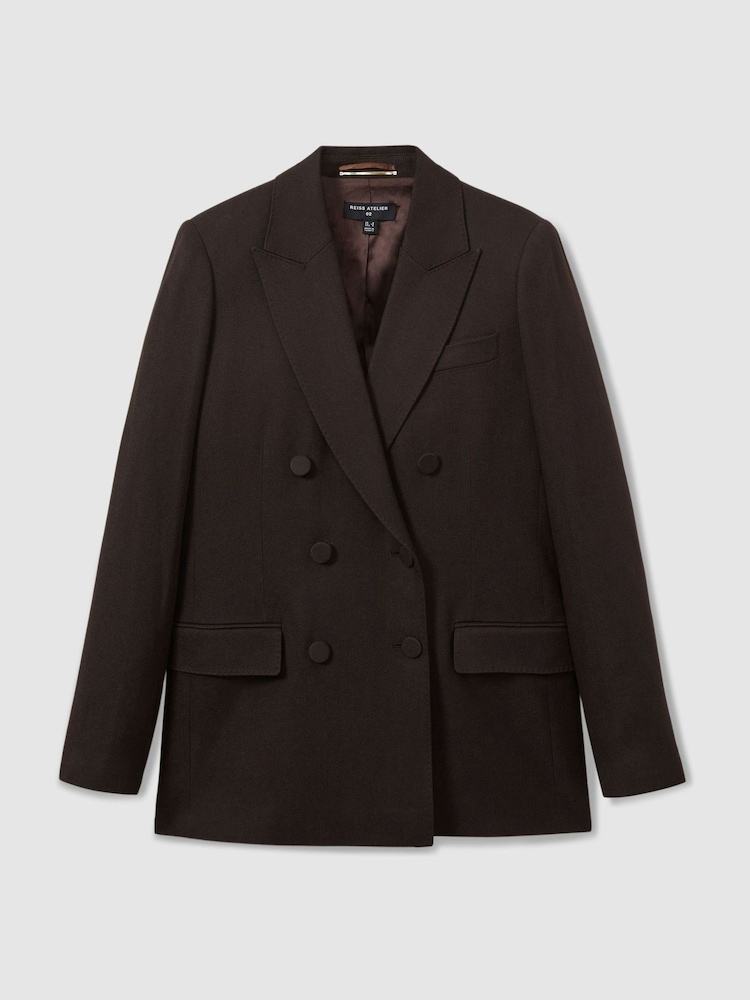 Chocolate - Reiss Lena Atelier Double-Breasted Virgin-Wool Blend Suit Jacket - Imagen 2 de 5