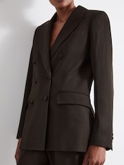Chocolate - Reiss Lena Atelier Double-Breasted Virgin-Wool Blend Suit Jacket - Imagen 3 de 5