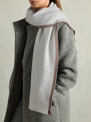 Reiss Grey Lola Logo-Embroidered Wool-Herringbone Scarf - Image 2 of 5