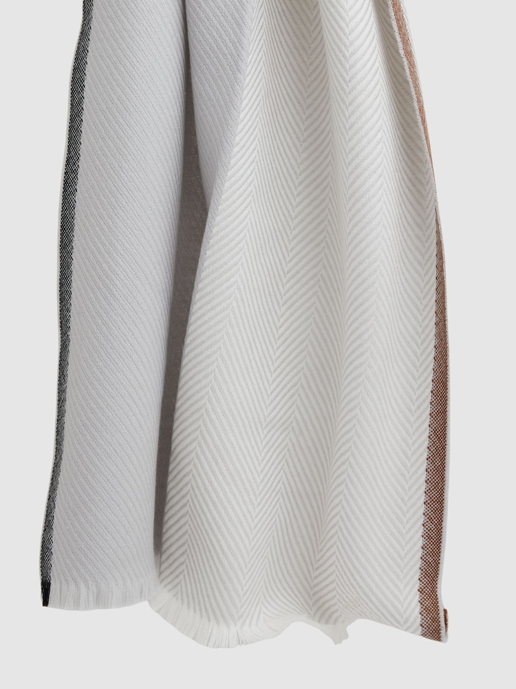 Reiss Grey Lola Logo-Embroidered Wool-Herringbone Scarf - Image 5 of 5
